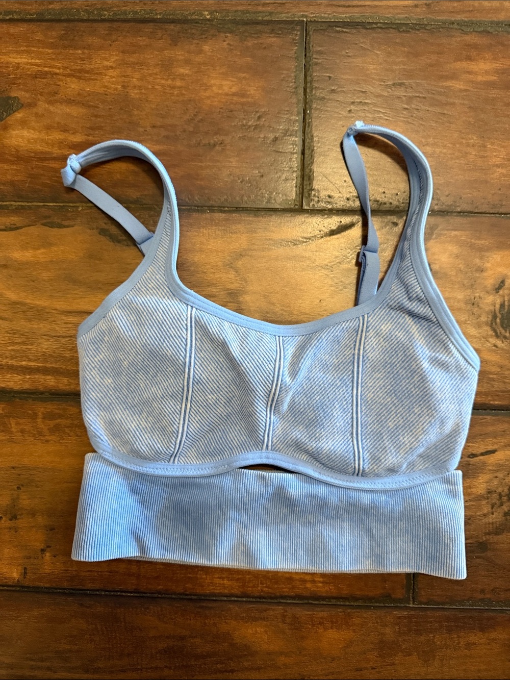 aerie Like New Light Blue Ribbed Sports Bra with Wide Band and Adjustable Straps